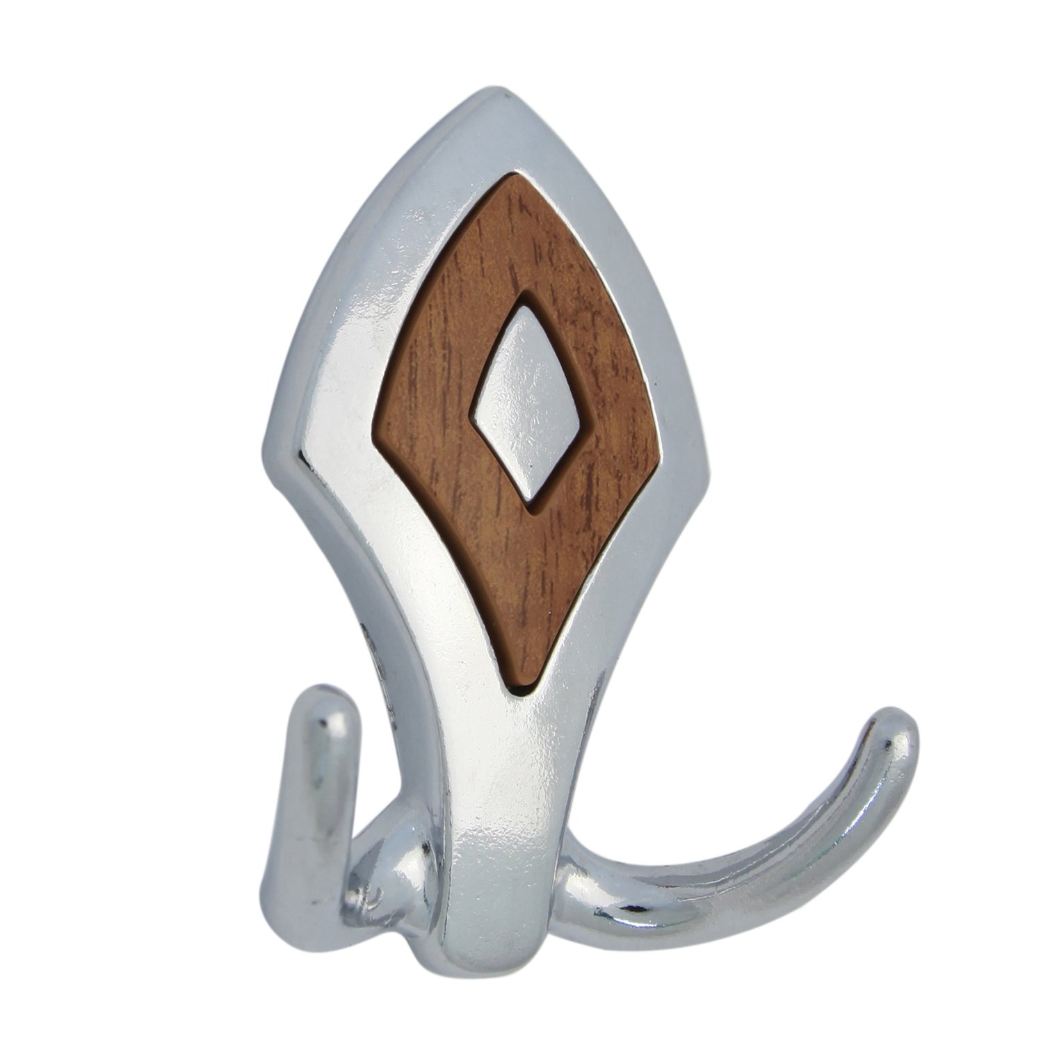 Cuier mobila cu 2 agatatoare, zamac, cromat lucios + stejar, pentru baie, dormitor, hol, prindere pe mobila / perete, 494.67.446