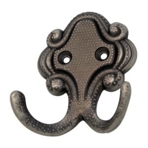 Cuier mobila cu 2 agatatoare, zamac, gri antichizat, pentru baie, dormitor, hol, prindere pe mobila / perete, 494.26.218