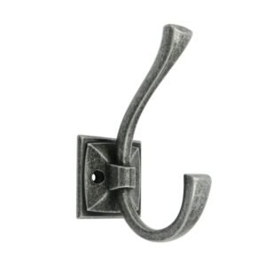 Cuier mobila cu 2 agatatoare, metal, gri antic, pentru baie, dormitor, hol, bucatarie, prindere pe mobila / perete, Smok