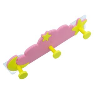 Cuier mobila cu 3 agatatoare, metal, roz, pentru baie, dormitor, hol, bucatarie, prindere pe mobila / perete, Norisor