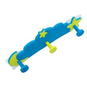 Cuier mobila cu 3 agatatoare, metal, albastru, pentru baie, dormitor, hol, bucatarie, prindere pe mobila / perete, Norisor