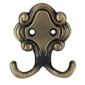 Cuier mobila cu 2 agatatoare, zamac, alamit antic, pentru baie, dormitor, hol, prindere pe mobila / perete, 494.26.29