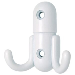 Cuier mobila cu 2 agatatoare, zamac, alb, pentru baie, dormitor, hol, prindere pe mobila / perete, 494.17.11