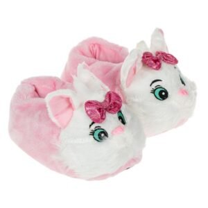 Papuci de Casa Pisica 3D Roz Alba cu Fundita pentru Femei