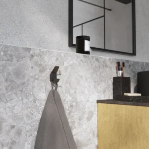 Cuier baie, pentru prosop, Sensea Studio, 2 agatatori, din otel, fixare prin gaurire, negru