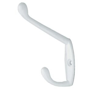 Cuier mobila cu 2 agatatoare, zamac, alb, pentru baie, dormitor, hol, prindere pe mobila / perete, 494.10.11