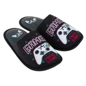 Papuci Negri cu Imprimeu Gamer pentru Barbati