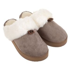 Papuci de Iarna Taupe cu Talpa Intarita & Blana Artificiala pentru Femei