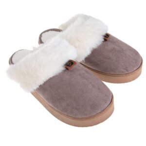 Papuci de Iarna Taupe cu Talpa Intarita & Blana Artificiala cu Glitter pentru Femei