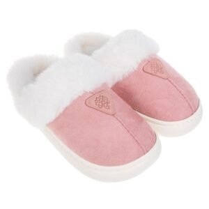Papuci de Iarna Roz cu Talpa Intarita & Blana Artificiala Alba pentru Femei