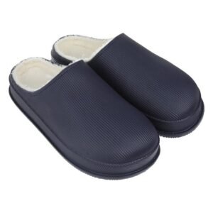 Papuci de Iarna Saboti Albastru cu Blana Artificiala Ecru pentru Barbati