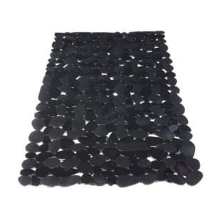 Covoras baie Sensea Stone Gris Zingue 1, din PVC, 70 x 40 cm, dreptunghiular, antiderapant, negru