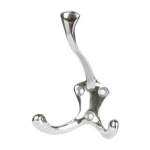 Cuier perete, o agatatoare tripla, metal, 16 cm, argintiu