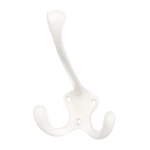 Cuier perete, o agatatoare tripla, metal, 16 cm, alb