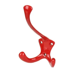 Cuier perete, o agatatoare tripla, metal, 16 cm, rosu