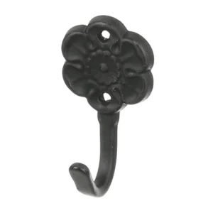 Cuier perete, o agatatoare simpla, model floare, metal, 4 cm, negru antichizat