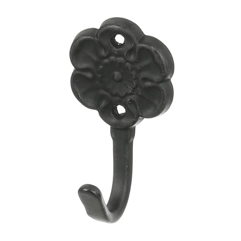 Cuier perete, o agatatoare simpla, model floare, metal, 4 cm, negru antichizat