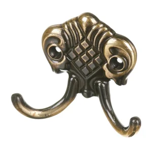 Cuier perete, o agatatoare dubla, metal, 6.5 cm, antichizat