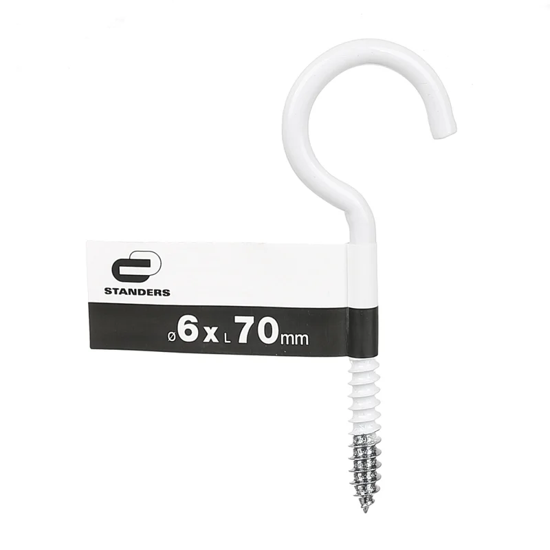 Surub pentru lemn Standers, cu inel deschis, otel zincat, 6 x 70 mm, alb