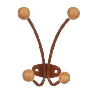 Cuier perete, 2 agatatoare duble, metal, 13.5 cm, maro