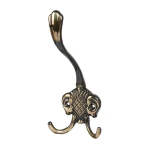 Cuier perete, o agatatoare tripla, metal, 16 cm, antichizat