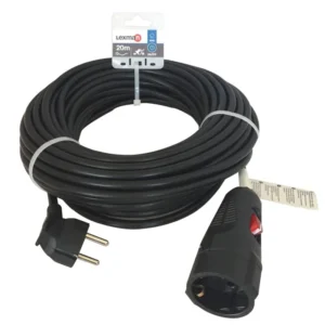 Cordon prelungitor Lexman, cu intrerupator, IP20, 1 priza, 3 x 1.5 mm, 20 m, negru