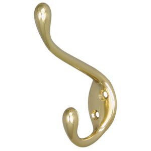 Cuier mobila cu 2 agatatoare, zamac, auriu lucios, pentru baie, dormitor, hol, prindere pe mobila / perete, 494.12.07