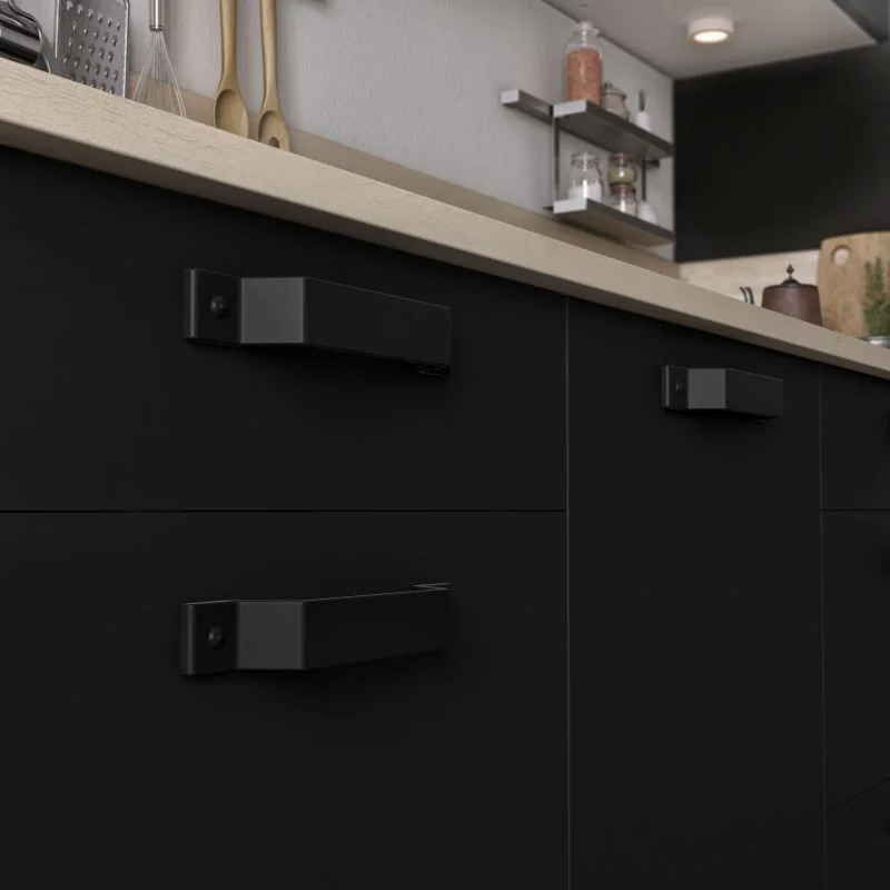 Set 2 manere mobila Leros, Inspire, 19 cm, zamac, negru, finisaj vopsit