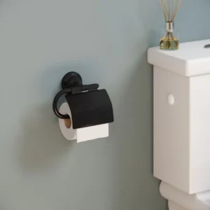 Suport hartie igienica Sensea Charm, din metal, fixare prin gaurire, negru mat