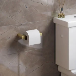 Suport hârtie igienică Sensea Neo – finisaj auriu mat, metal rezistent, montaj prin găurire