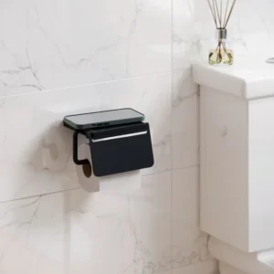 Suport hartie igienica Sensea Neo, din metal, fixare prin gaurire, negru mat