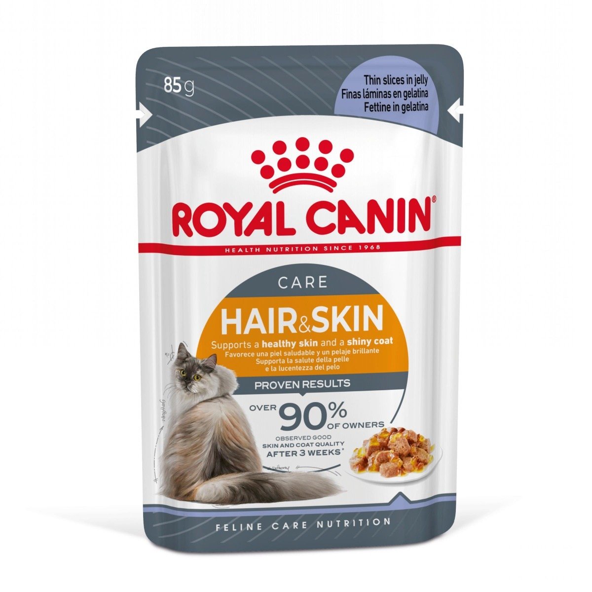 Hrana umeda pisica Royal Canin Hair Skin Care Adult, piele si blana sanatoase, in aspic, 85 g