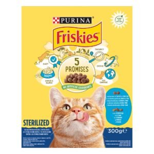 Hrana uscata pentru pisici Friskies Sterile, adult, somon si legume, 300 g