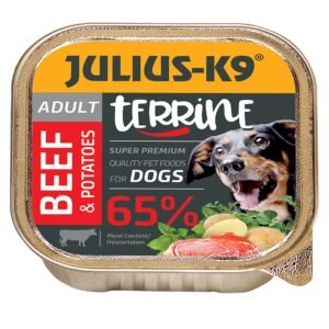 Hrana umeda caini, Julius K9, pate 150 gr, toate taliile, adult, aroma vita si cartofi