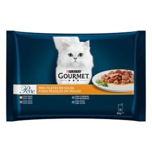 Hrana umeda pentru pisici, Gourmet Perle, adult, carne de miel, rata, ton si curcan in sos, 4 x 85g