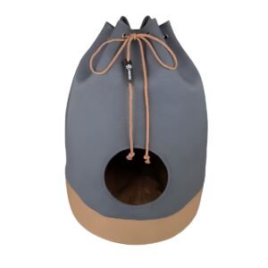 Culcus pentru pisici / caini de talie mica, Iglu District 70 Casa, material textil, pliabil, gri + bej, 45 x 45 x 60 cm