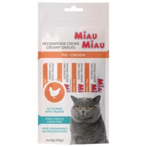 Recompensa pisici / hrana complementara, Miau Miau Creamy Snacks, carne de pui, 4 x 15 g