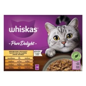 Hrana umeda pentru pisici, Whiskas Pure Delight, adult, carne de pui, curcan, pasare, rata, in aspic, 12 x 85 g