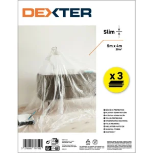Folie protectie Dexter pentru zugravit, din polietilena, 5 x 4 m, 12 microni, set 3 bucati