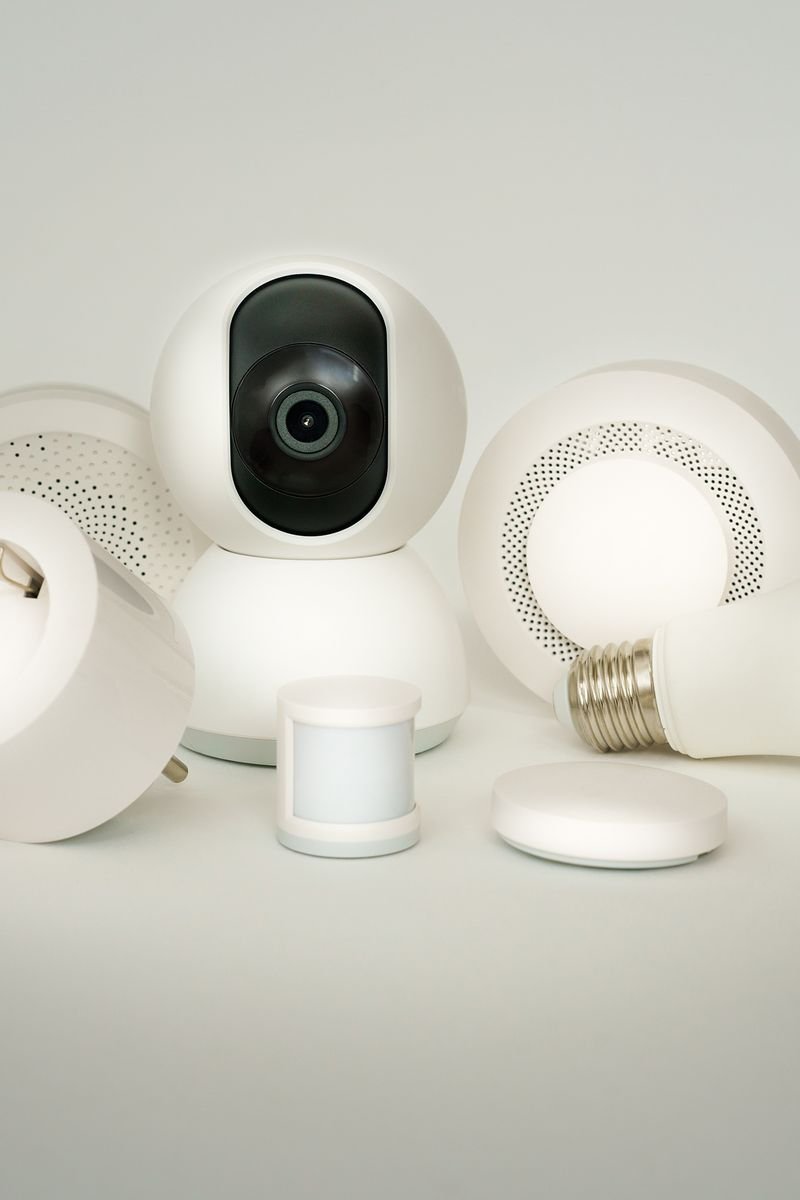 A collection of smart home devices including bulbs, sockets, and cameras on a white backdrop.